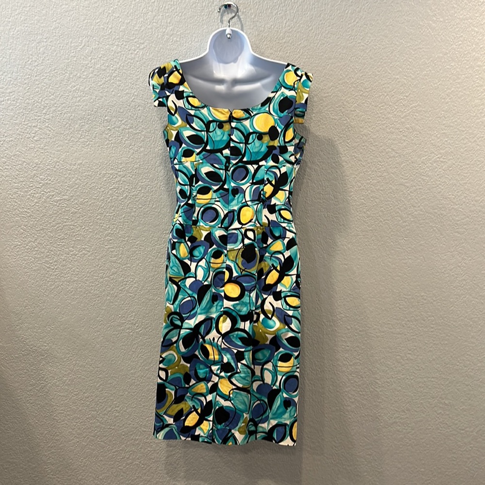 Adrianna Papell Multicolor Teal Blue Yellow Printed Sheath Dress - Picture 7 of 12